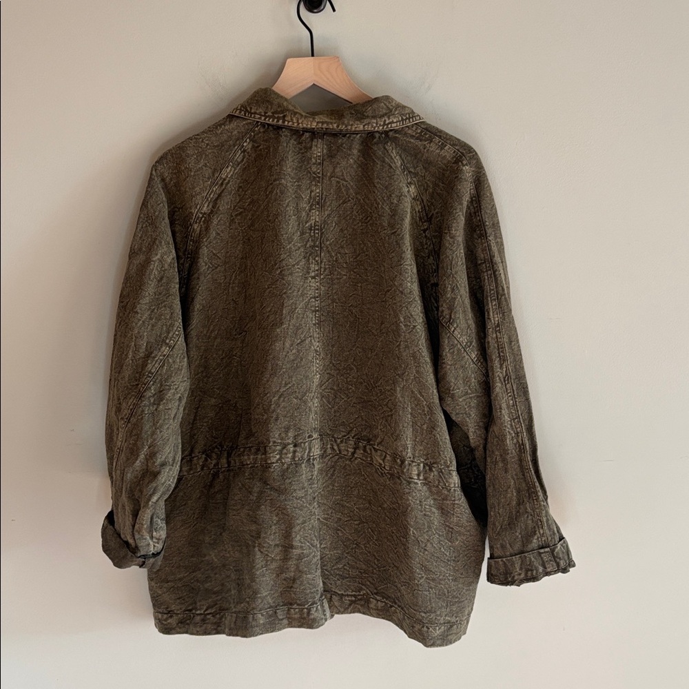 Krista Larson • 100% linen olive green acid wash army jacket - Picture 8 of 10